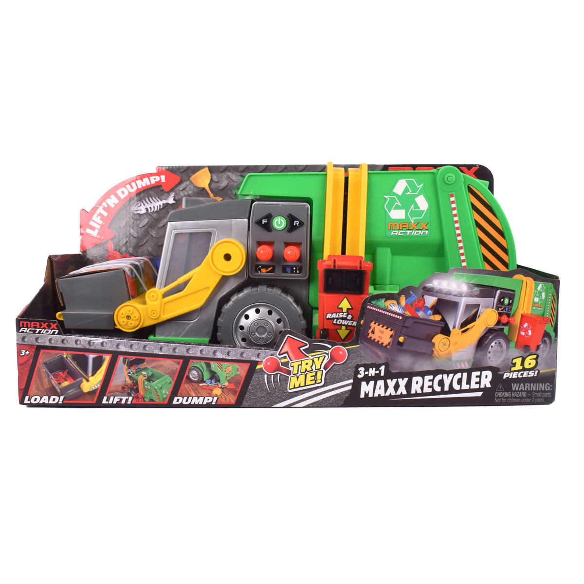 3-N-1 Garbage Truck with Lights Sounds Motorized Drive 16 Accessories D1301