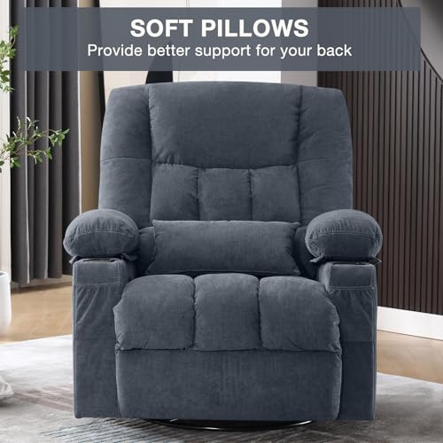 Massage Swivel Rocker Recliner Chair with Heat and Side Pocket Y88945