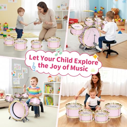 5-Piece Kids Drum Set with Stool, Pedal & Drumsticks E581