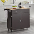 Large Black Kitchen Cart with Wood Top B610532