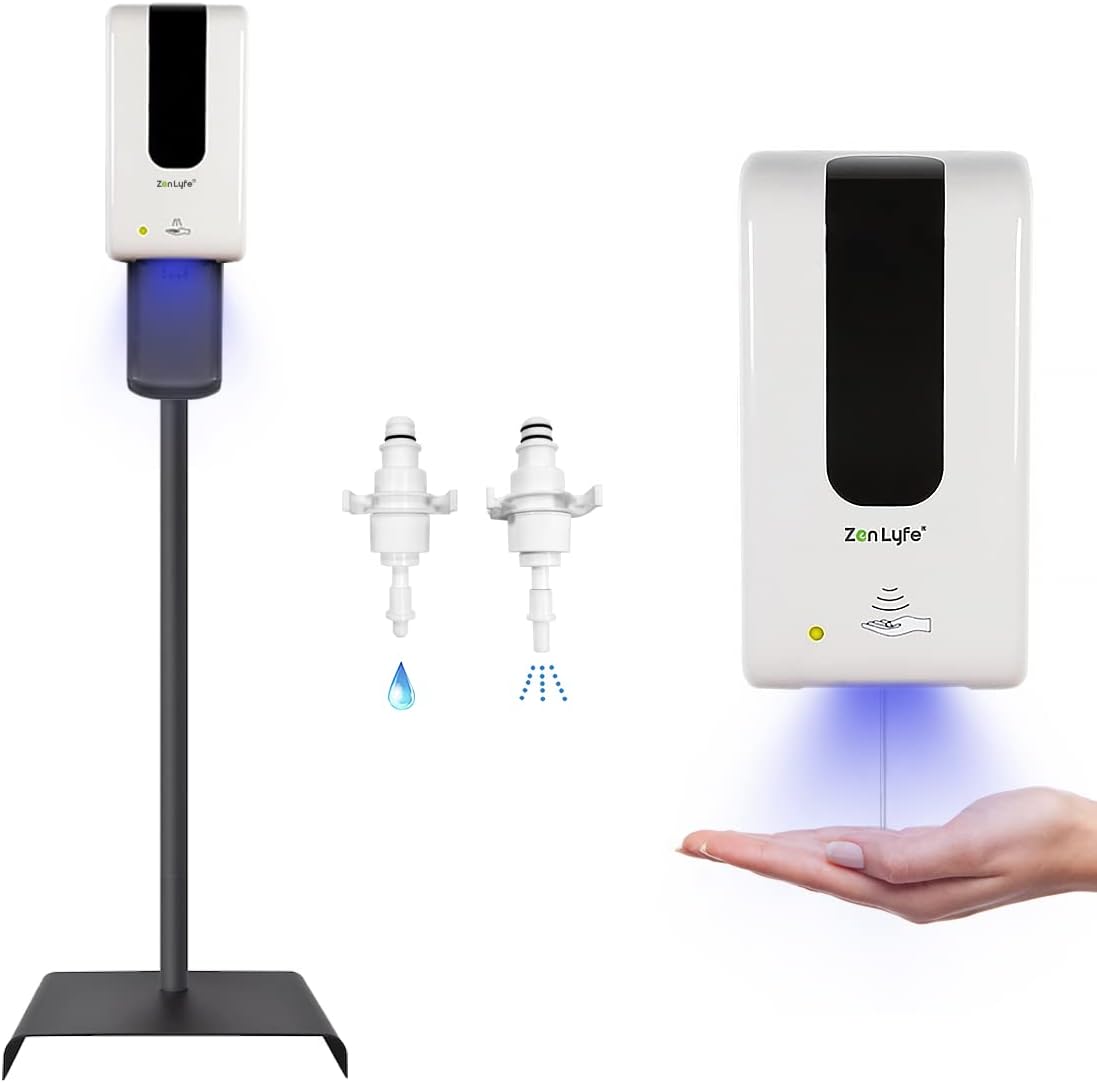 Black Automatic Hand Sanitizer Dispenser with Floor Stand and Drip Catcher and Refillable Bottle Z323