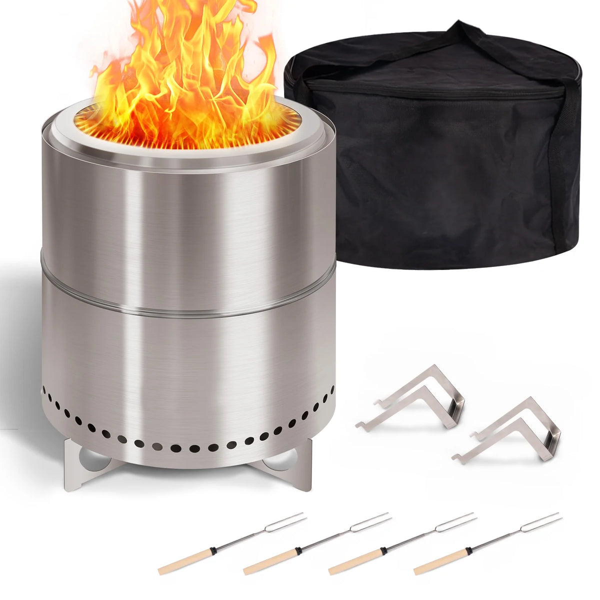 Smokeless Fire Pit with Stand & Bag & Sticks & Holders, 304 Stainless Steel, 15inch E89950