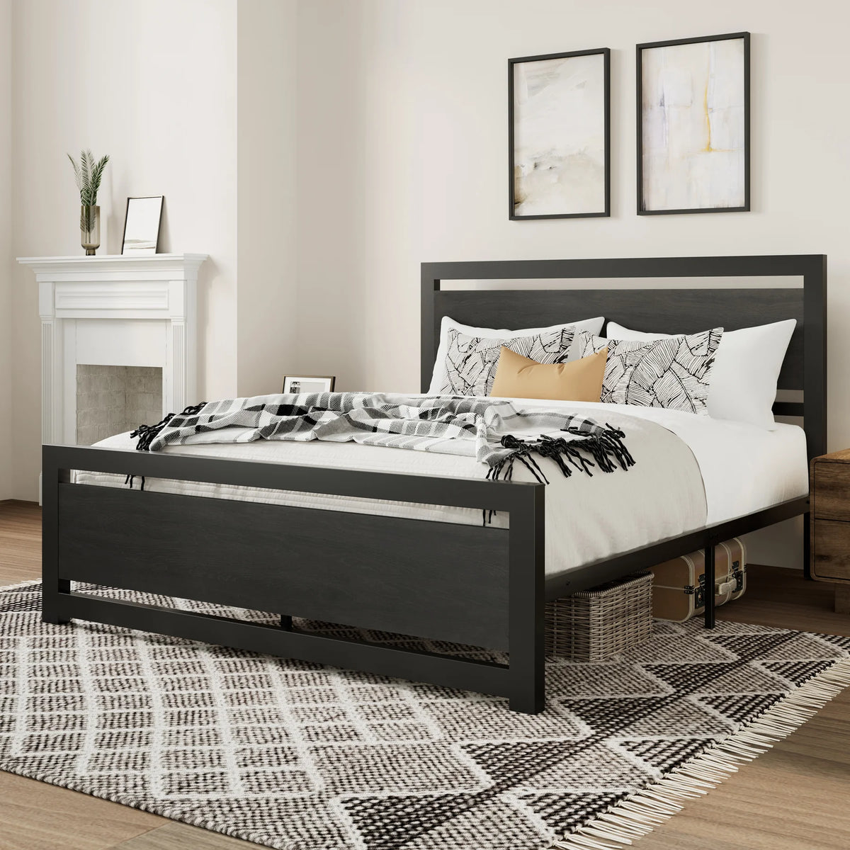 Queen Size Metal Platform Bed Frame with Headboard & Footboard H177681