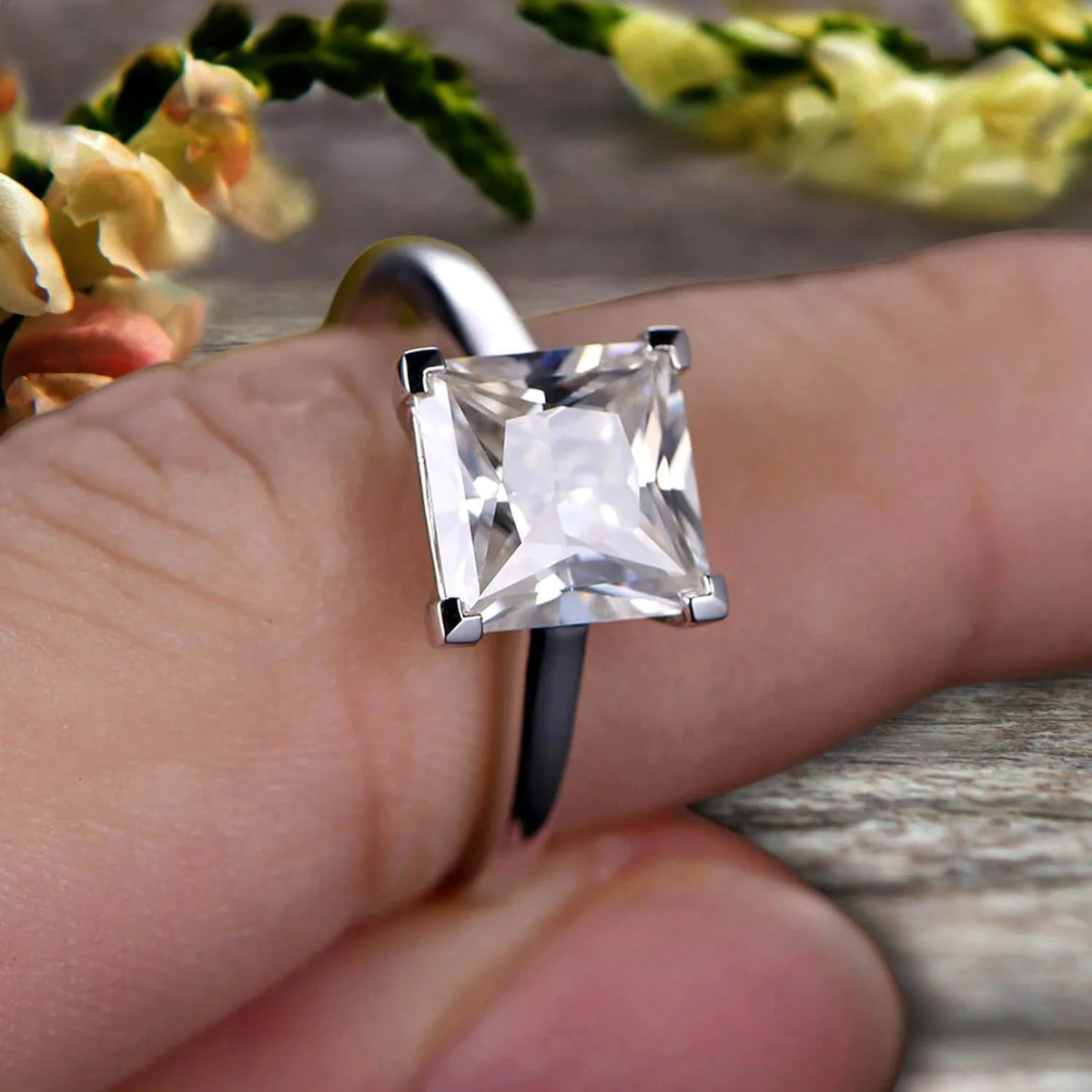 Princess Cut Moissanite Solitaire Engagement Ring on 10k White Gold I7173