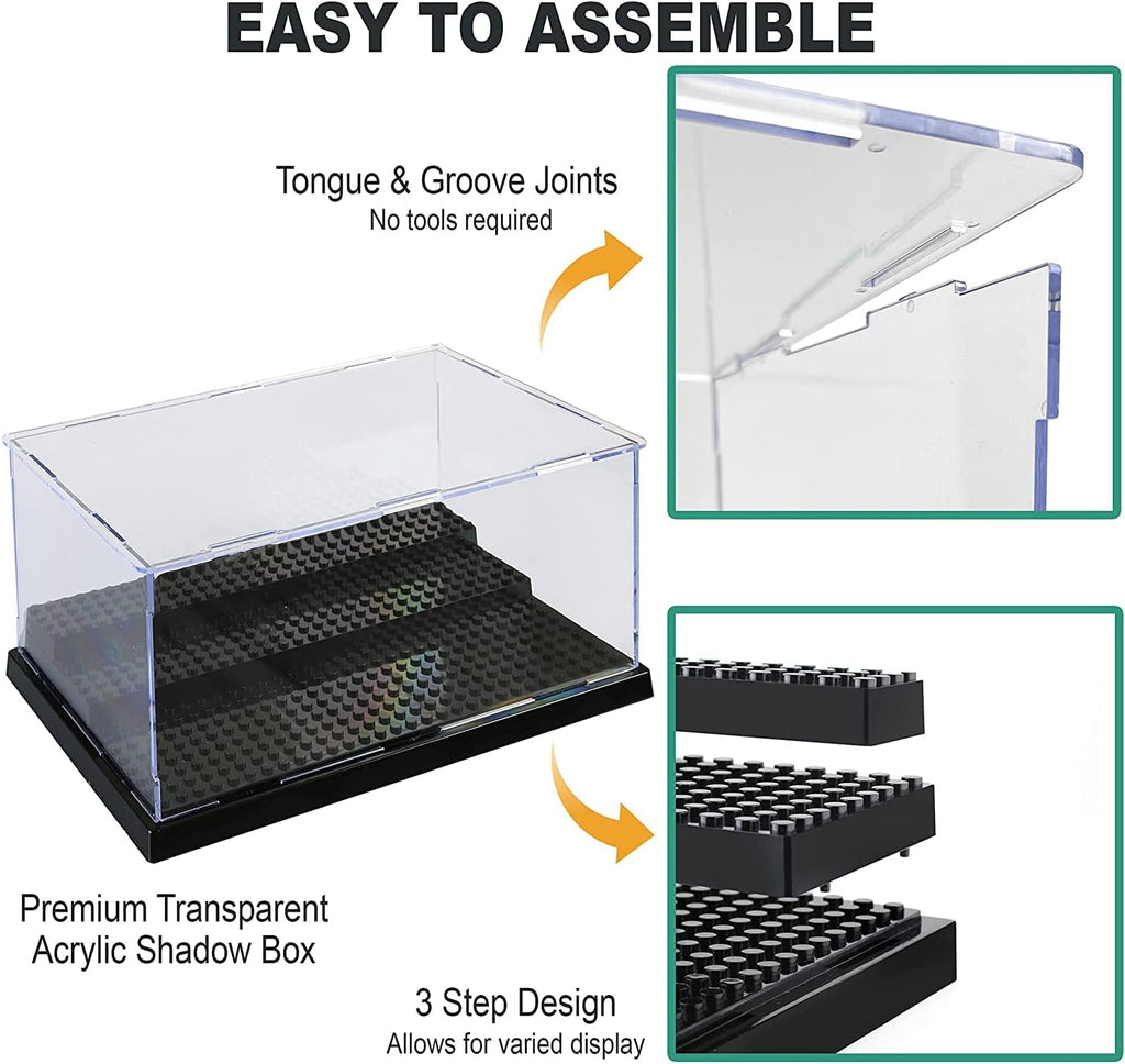 Acrylic Display Case in Black for Minifigure & Action Figures, 10 x 5.4 x 6.1, 5mm Dustproof Case, Pack of 2 B43179