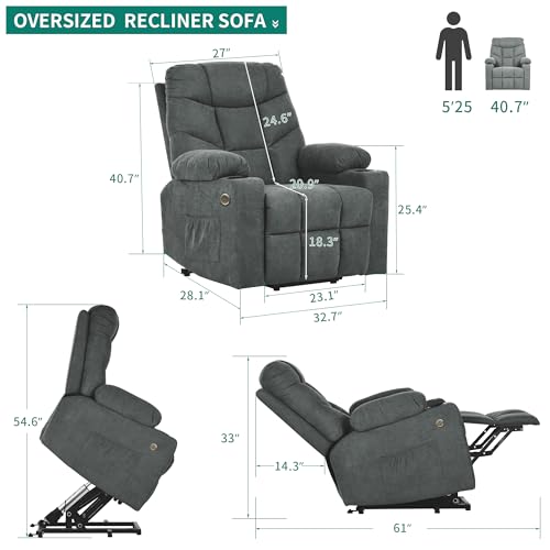 Dark Grey Power Lift Recliner Chair with Massage and Heat D558625