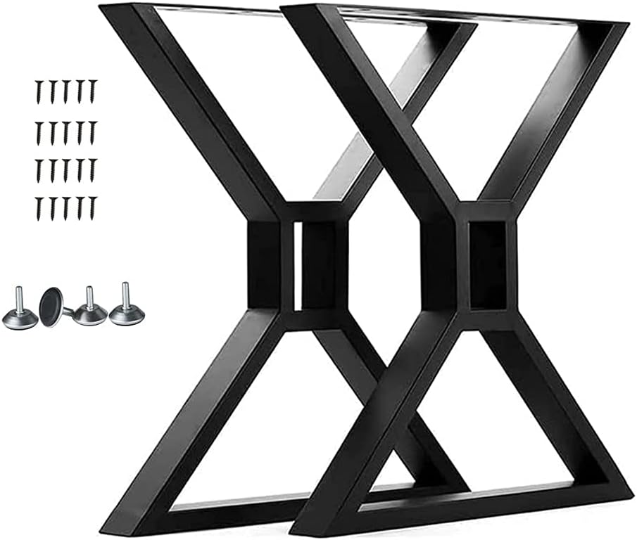 2 Pcs Black Metal Table Legs X789388