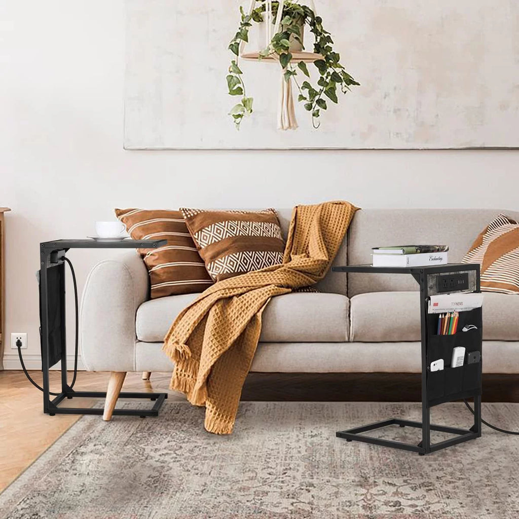 C Shaped End Table Set of 2 with Charging Station W707