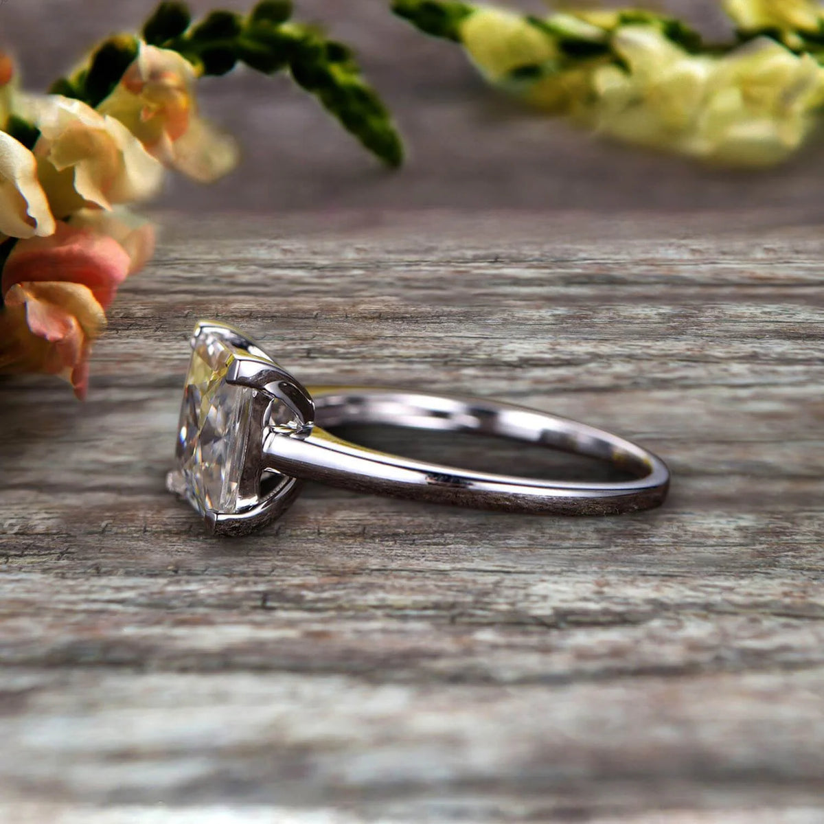 Princess Cut Moissanite Solitaire Engagement Ring on 10k White Gold I7173