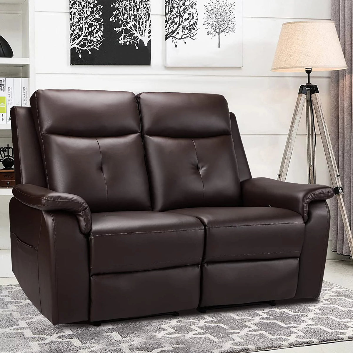 Brown PU Leather Reclining Sofa with Massage & Heating J905678