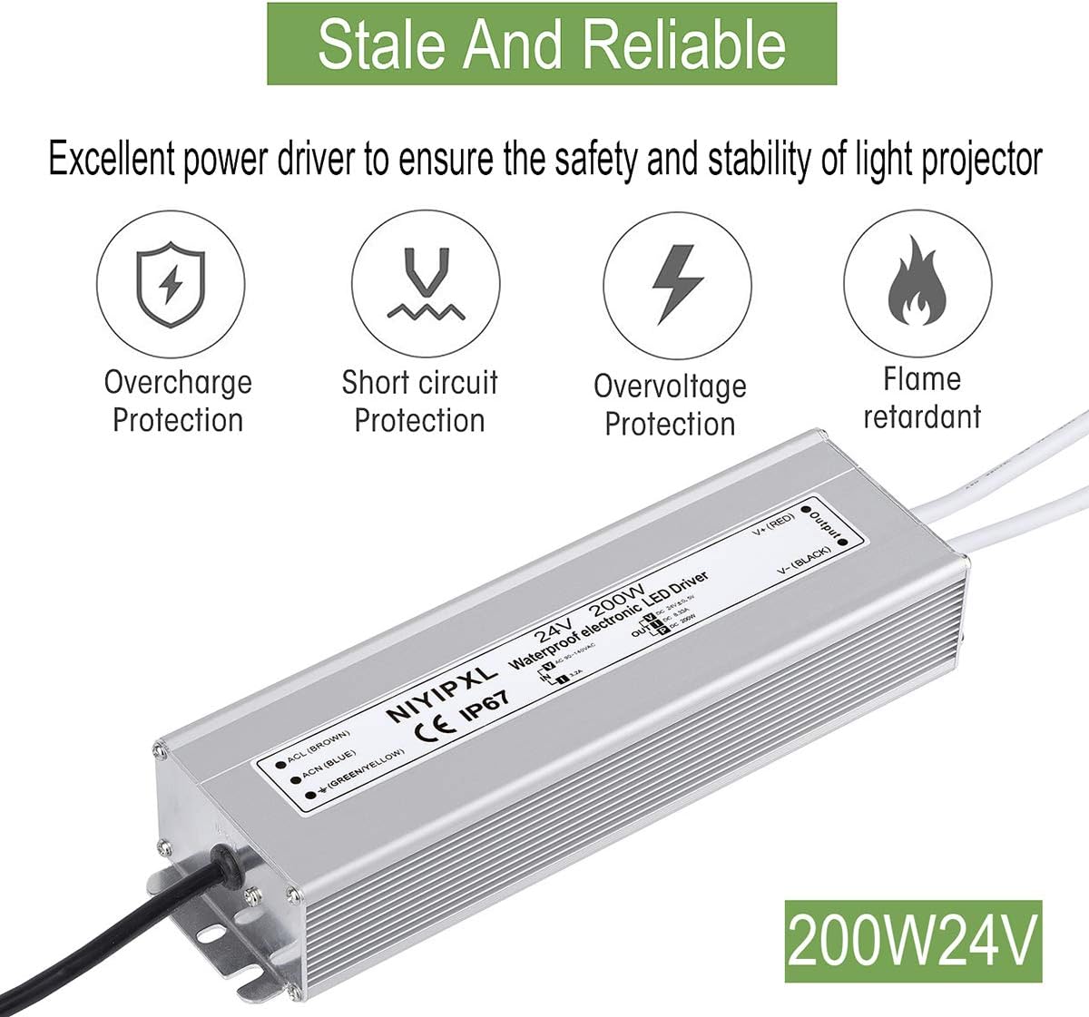 200 Watts 24V DC Waterproof IP67 LED Power Supply K488