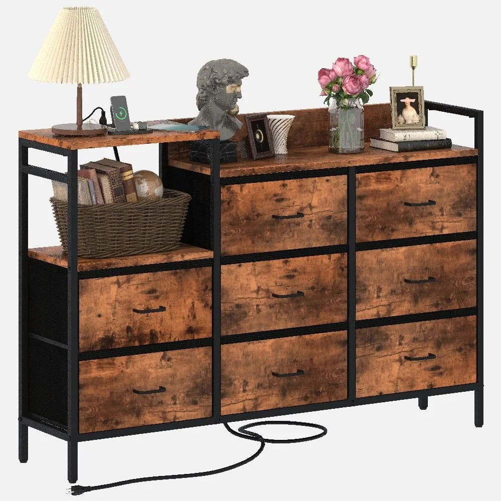Black 8 Drawer Fabric Dresser R789