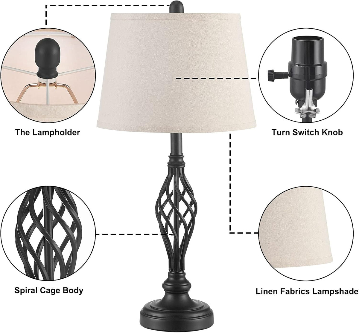 Set of 2 Table Lamps 27'' Spiral Cage Design U767