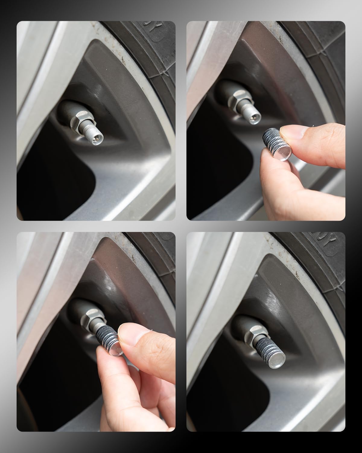 Grey Tire Valve Stem Caps 4 Pack D81014