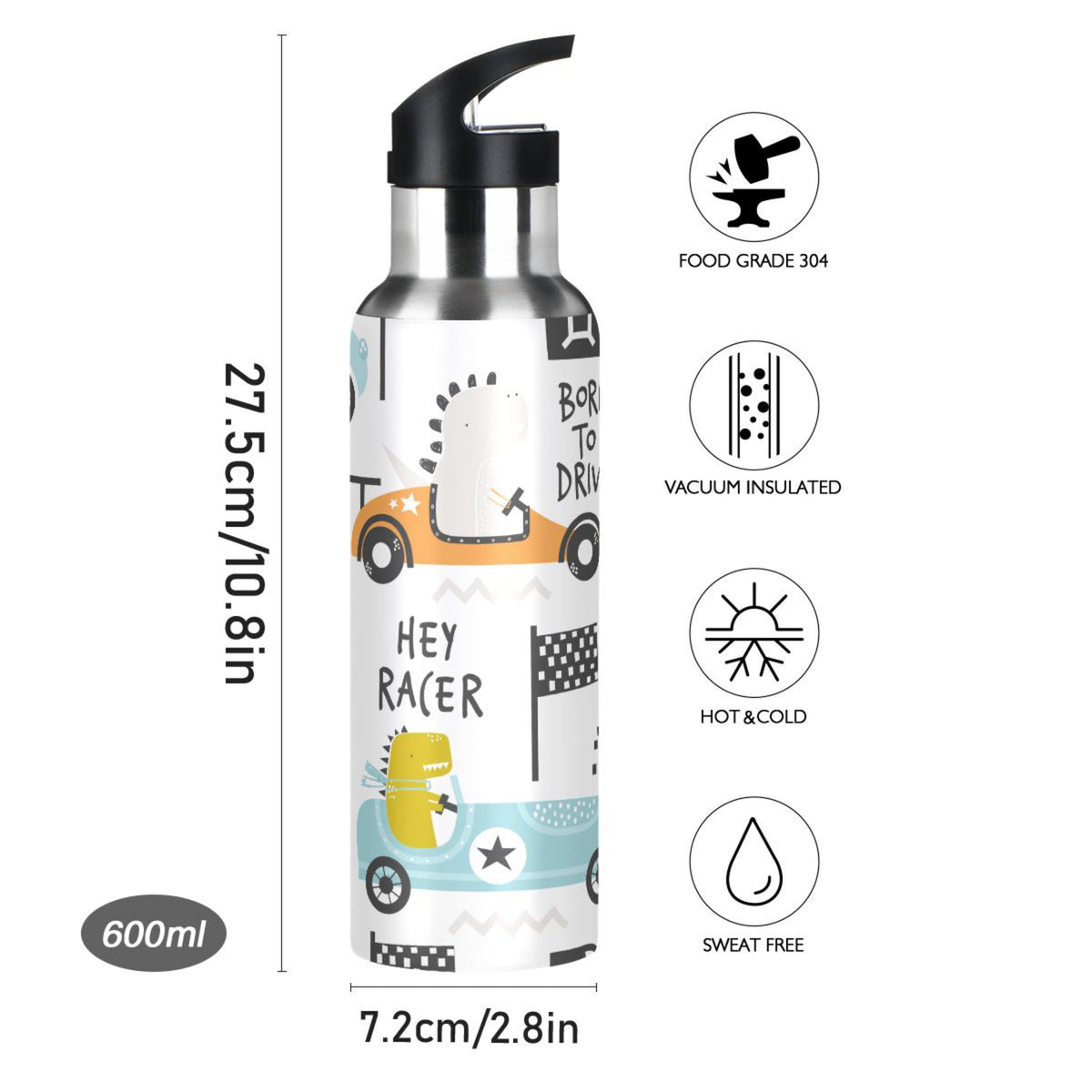 Stainless Steel Insulated Thermos Vacuum Flask Water Bottle with Straw Lid T724067