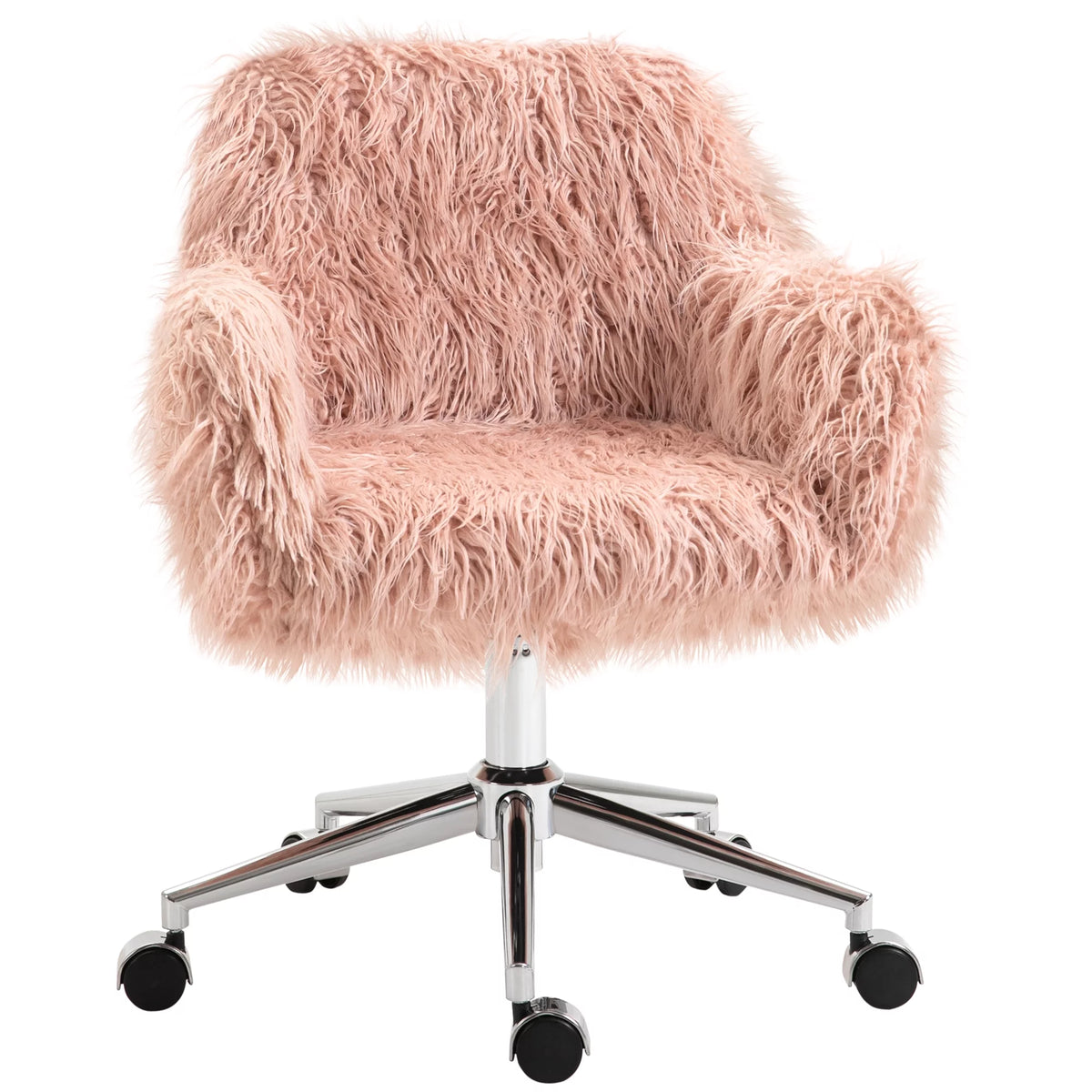 Pink Faux Fur Swivel Desk Chair with Wheels Y5716