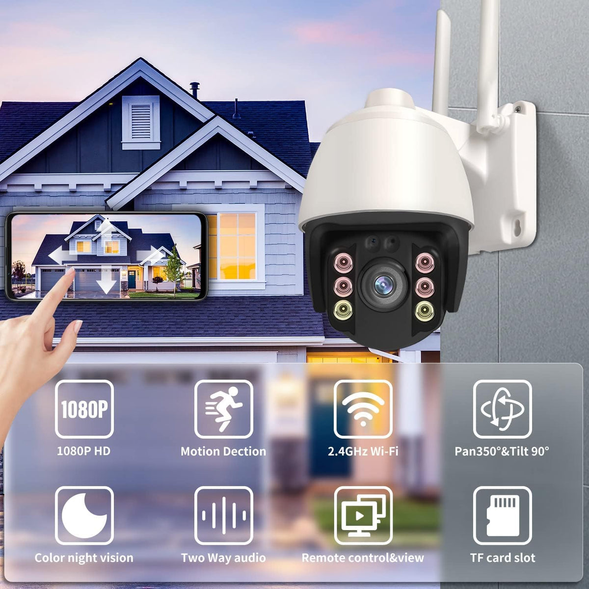 Wireless WiFi 1080P Security Camera with Motion Detection, Auto Tracking, Two Way Audio, Full Color Night Vision G64172