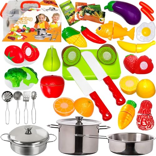 Play Food and Stainless-Steel Pots and Pans and Utensils Toy Kitchen Playset S786680