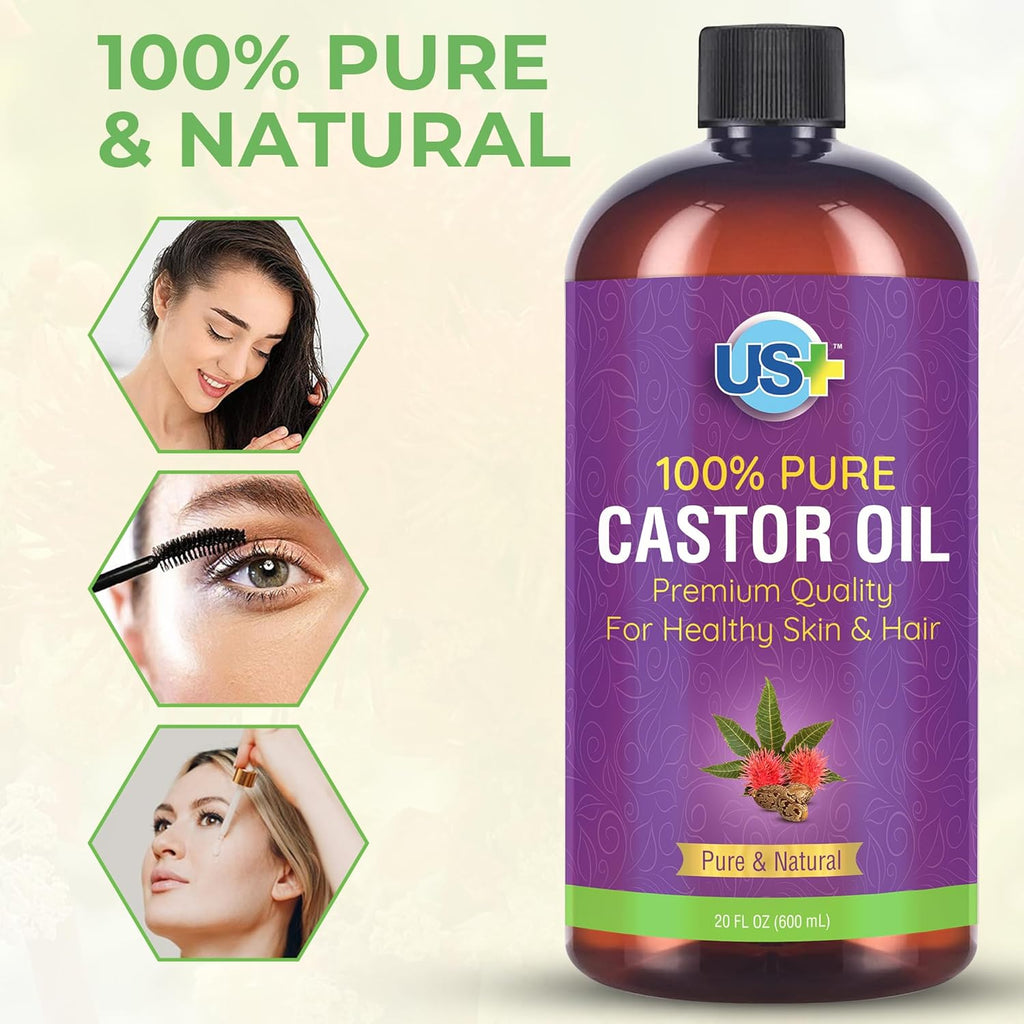 20oz 100% Pure Castor Oil, Cold-pressed, Unrefined, Hexane-free, BPA Free Plastic Bottle E2281