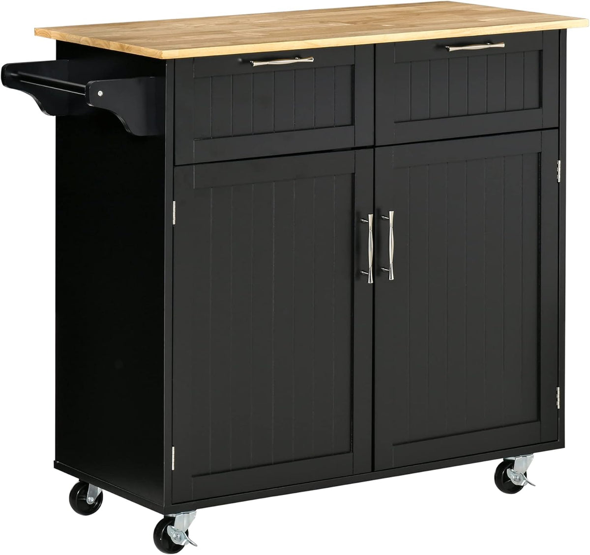 Grey Rolling Kitchen Island with Rubberwood Top and Drawers P692343