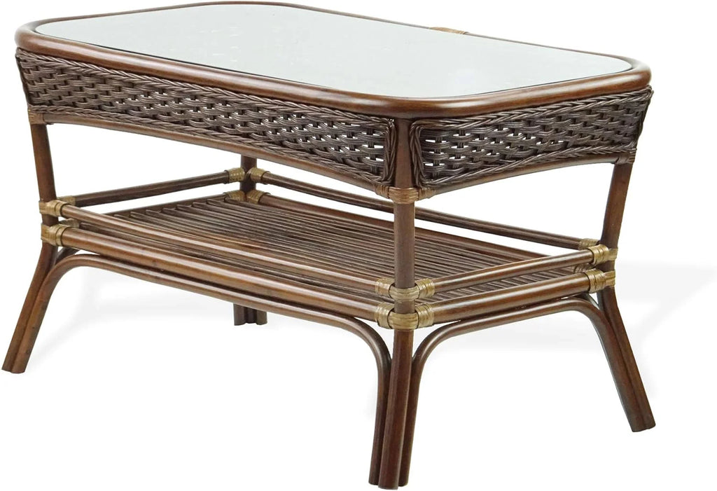 Rectangular Coffee Table Dark Walnut Natural Rattan T576