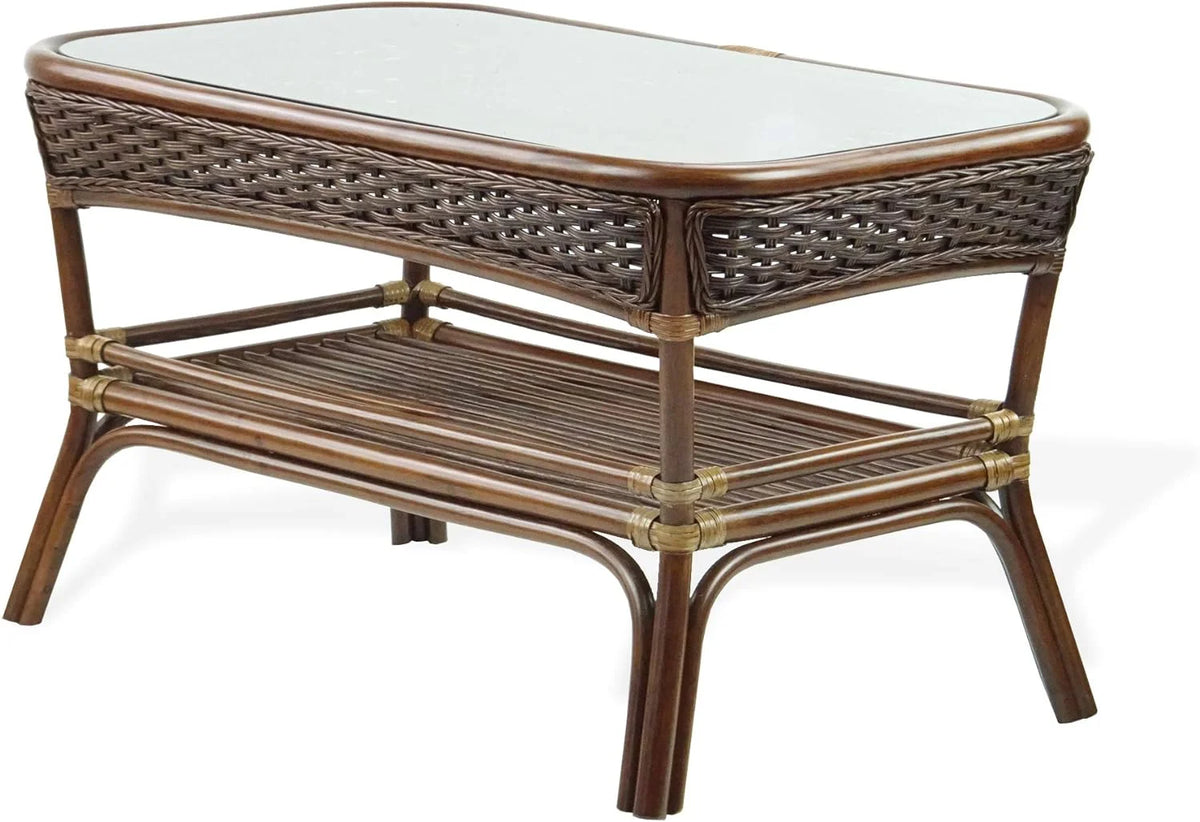 Rectangular Coffee Table Dark Walnut Natural Rattan T576