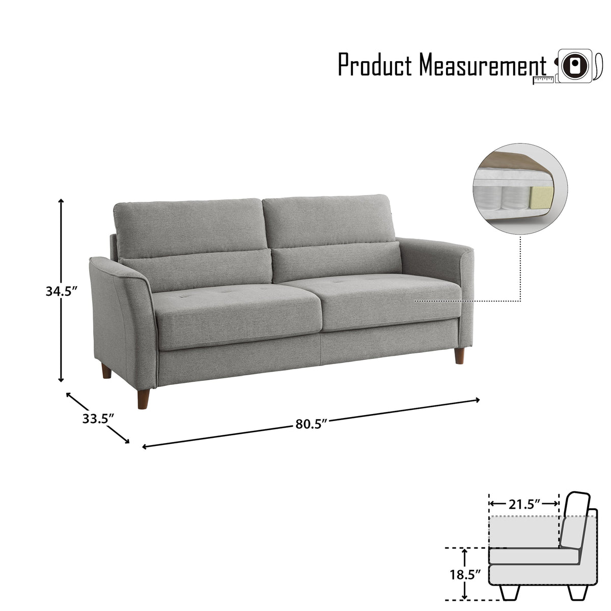 Gray Fabric Upholstered Sofa H56678