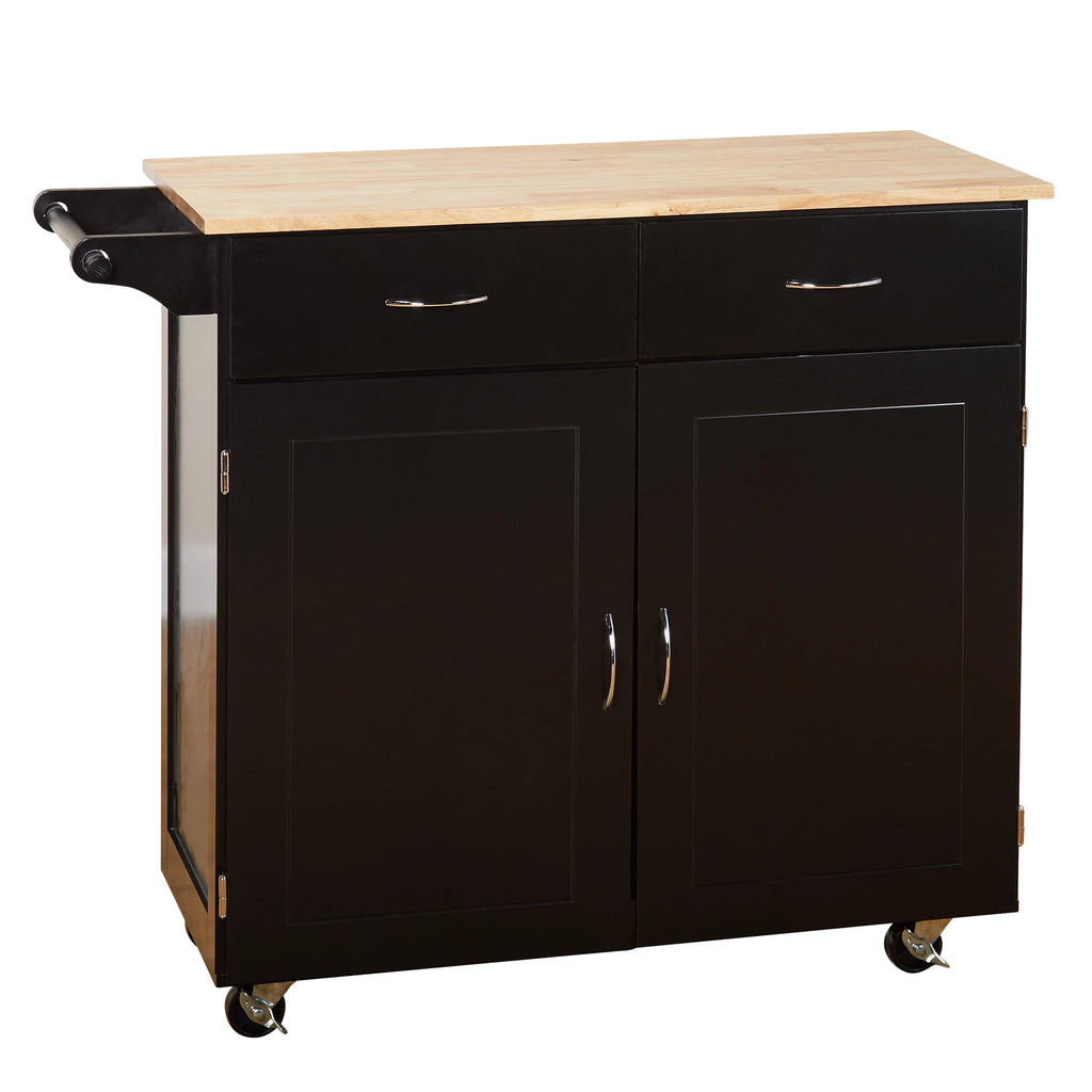 Large Black Kitchen Cart with Wood Top B610532