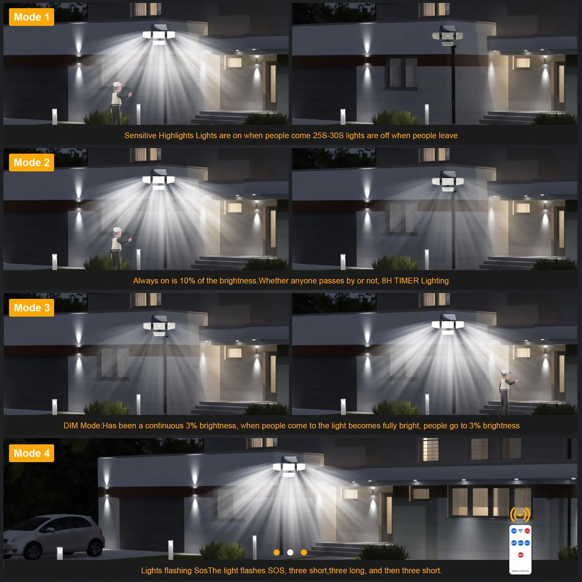 Solar Lights Outdoor 304LED 2500LM Motion Sensor IP65 Waterproof 2Pack Z54205