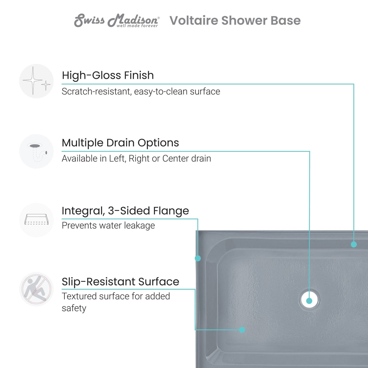 Gray Single Shower Base V1249