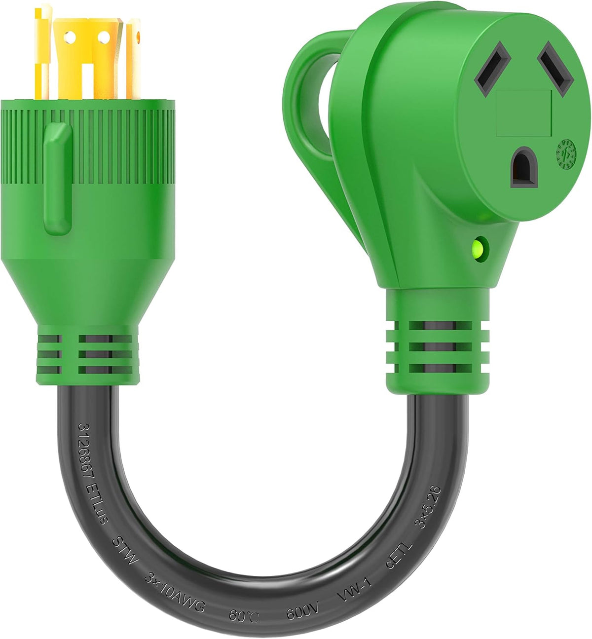 4 Prong 30 Amp to 30 Amp RV Generator Adapter Cord 12 Inch, STW 10/3, L14-30P to TT-30R, Green G484275