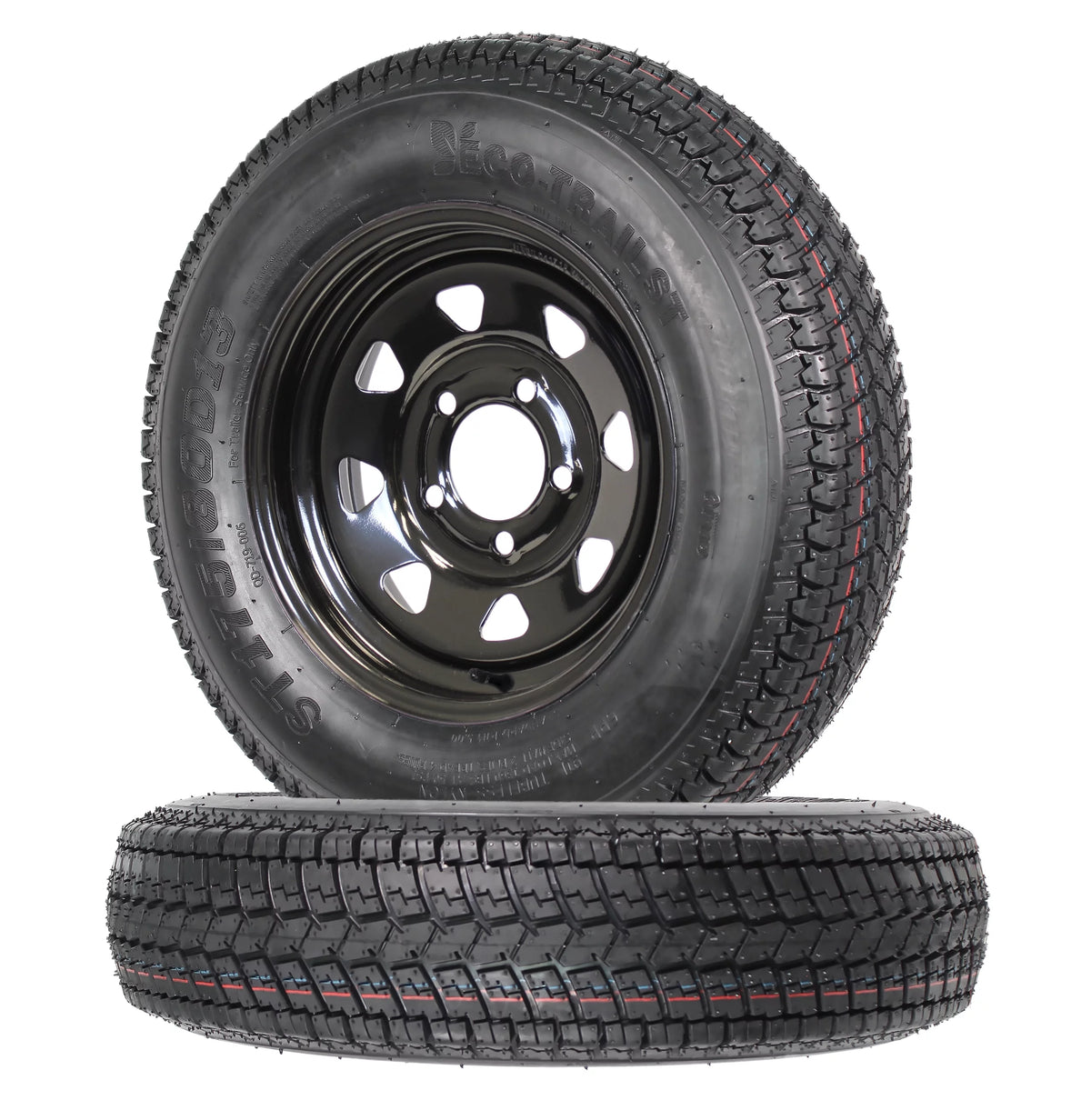 2-Pk Mounted Trailer Tire Black Spoke Wheel Rim ST175/80D13 N92710