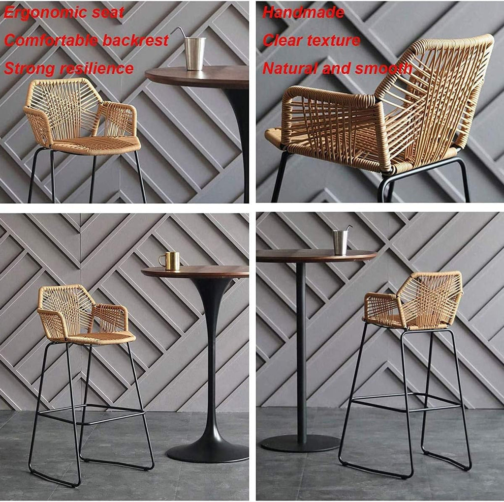 Beige Rattan Bar Stool with Footrest & Back M6760