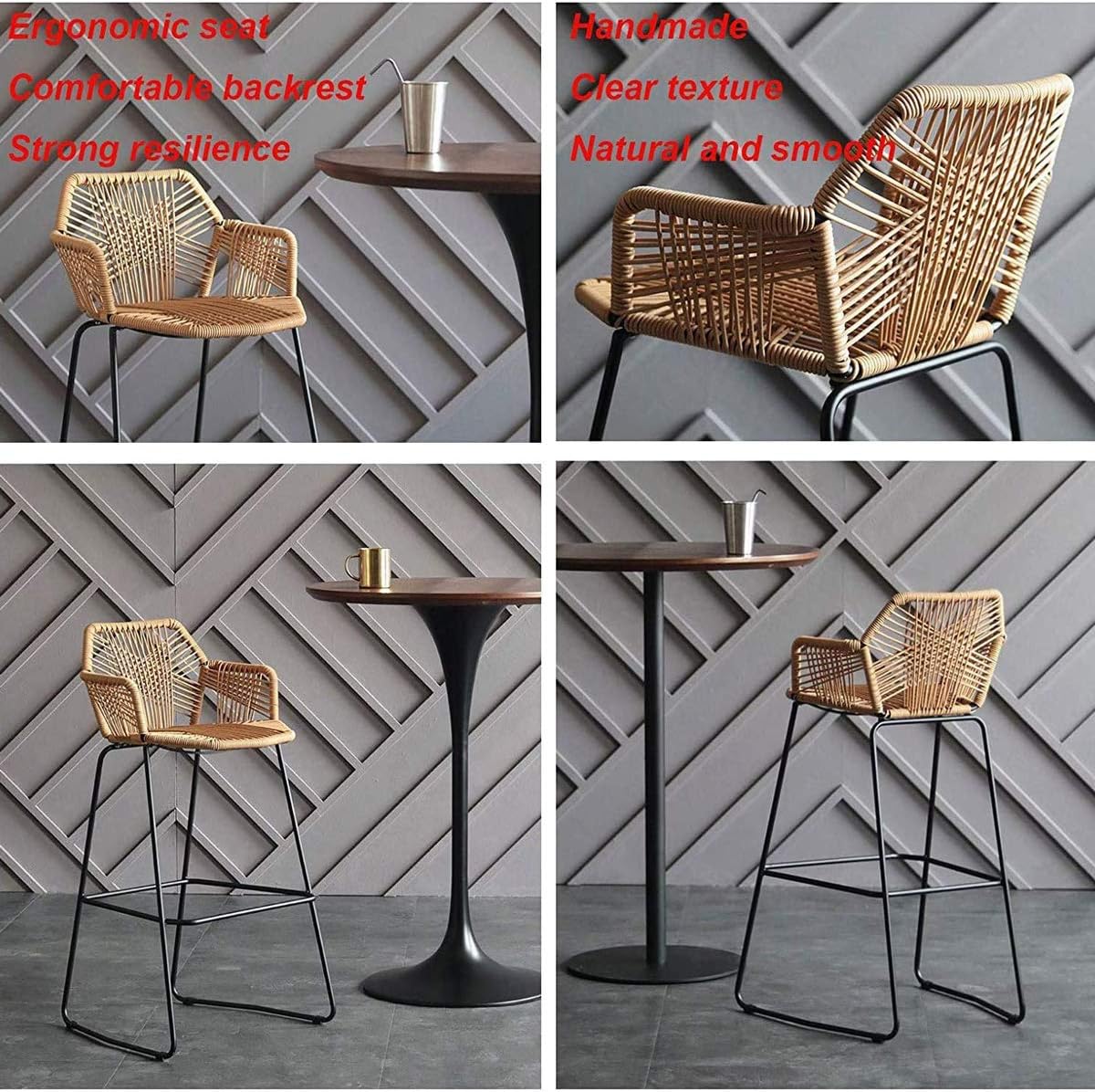 Beige Rattan Bar Stool with Footrest & Back M6760