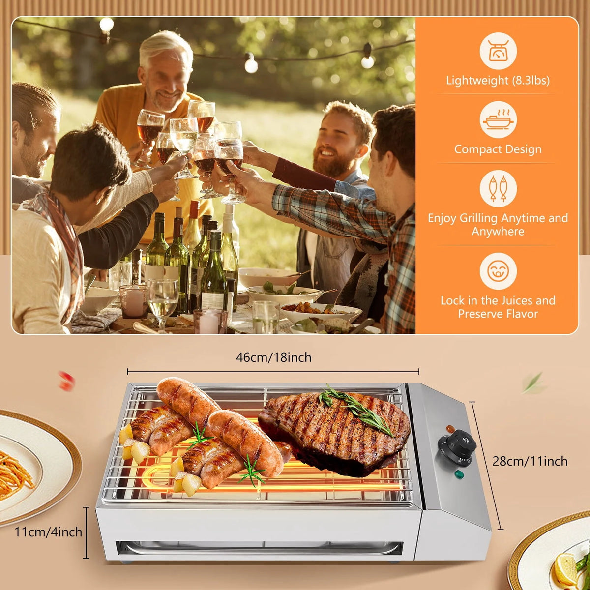 1800W Electric Grill Smokeless Barbecue Grill R54258