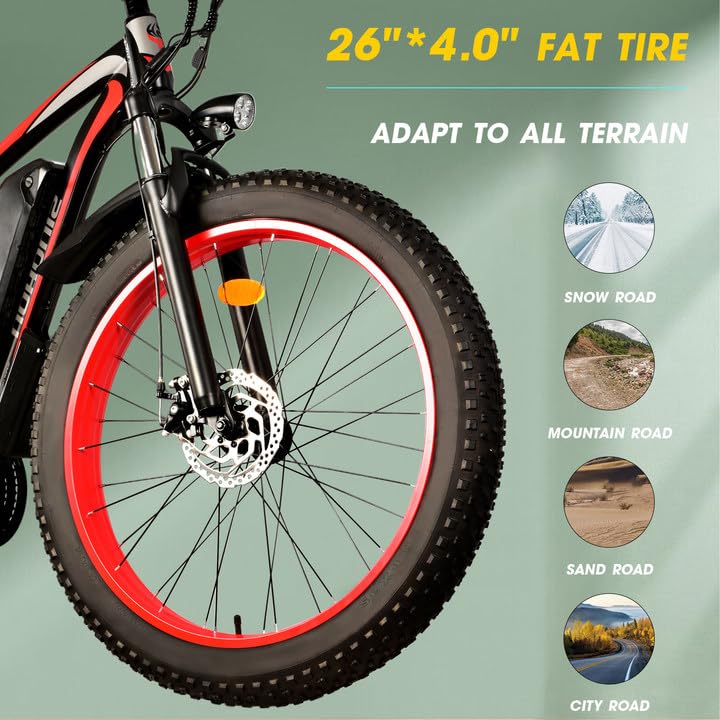 26'' Fat Tire Electric Bicycle with 750W Motor and 48V 13Ah Lithium Battery F608