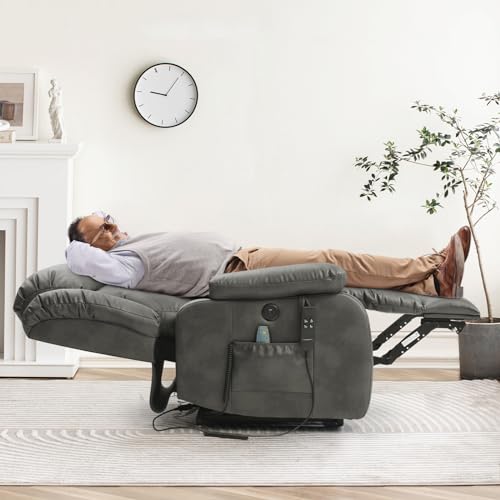 Genuine Leather Power Lift Recliner with Massage and Heat E73666