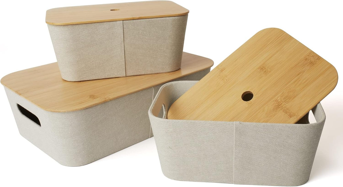 Mid-Century Modern Storage Basket Set of 3, Light Gray M65143