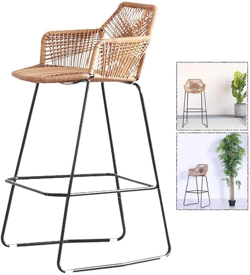 Beige Rattan Bar Stool with Footrest & Back M6760