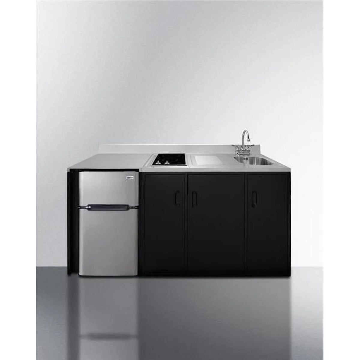 72 in. Wide All-In-One Kitchenette - Black & Stainless Steel Z807