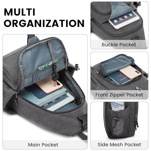Canvas Sling Bag Crossbody Backpack with USB Charging Port (Dark Grey) O2178