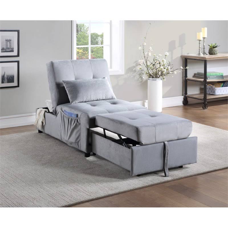 Gray Wood Storage Bench with Pull Out Ottoman X530