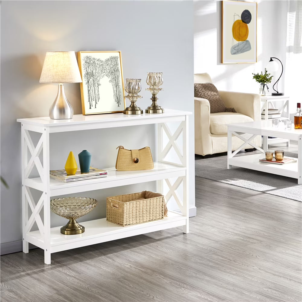 White Console Table with 2 Open Shelves N36469