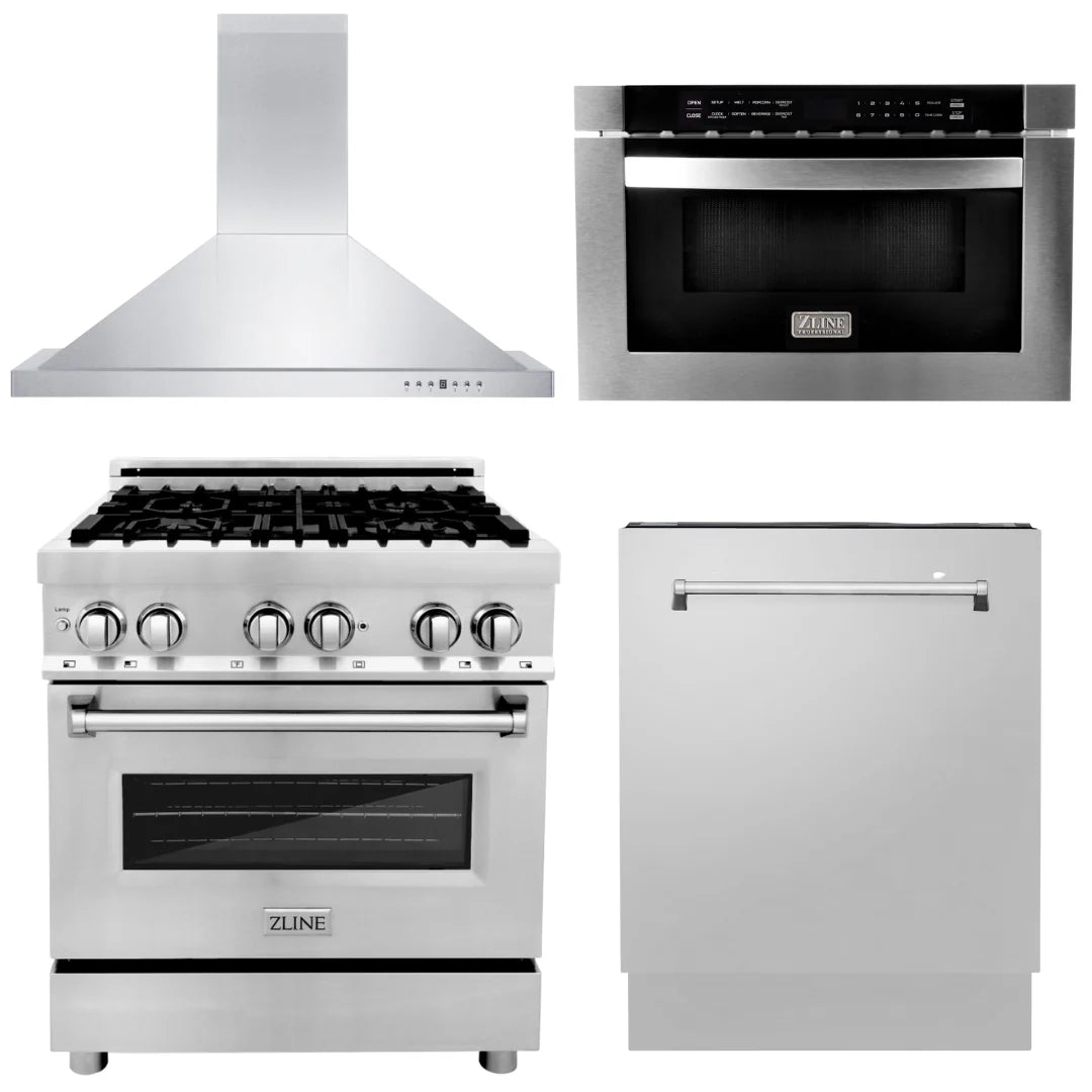 30 in. Dual Fuel Range, Range Hood, Microwave Drawer, Dishwasher G934