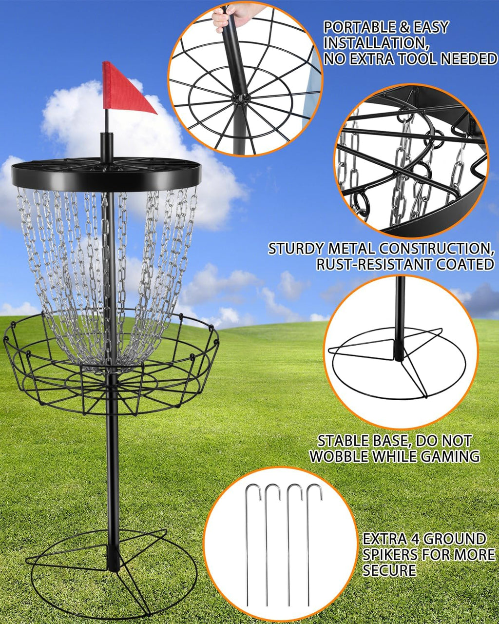 Portable Disc Golf Basket with 24 Chains C60257
