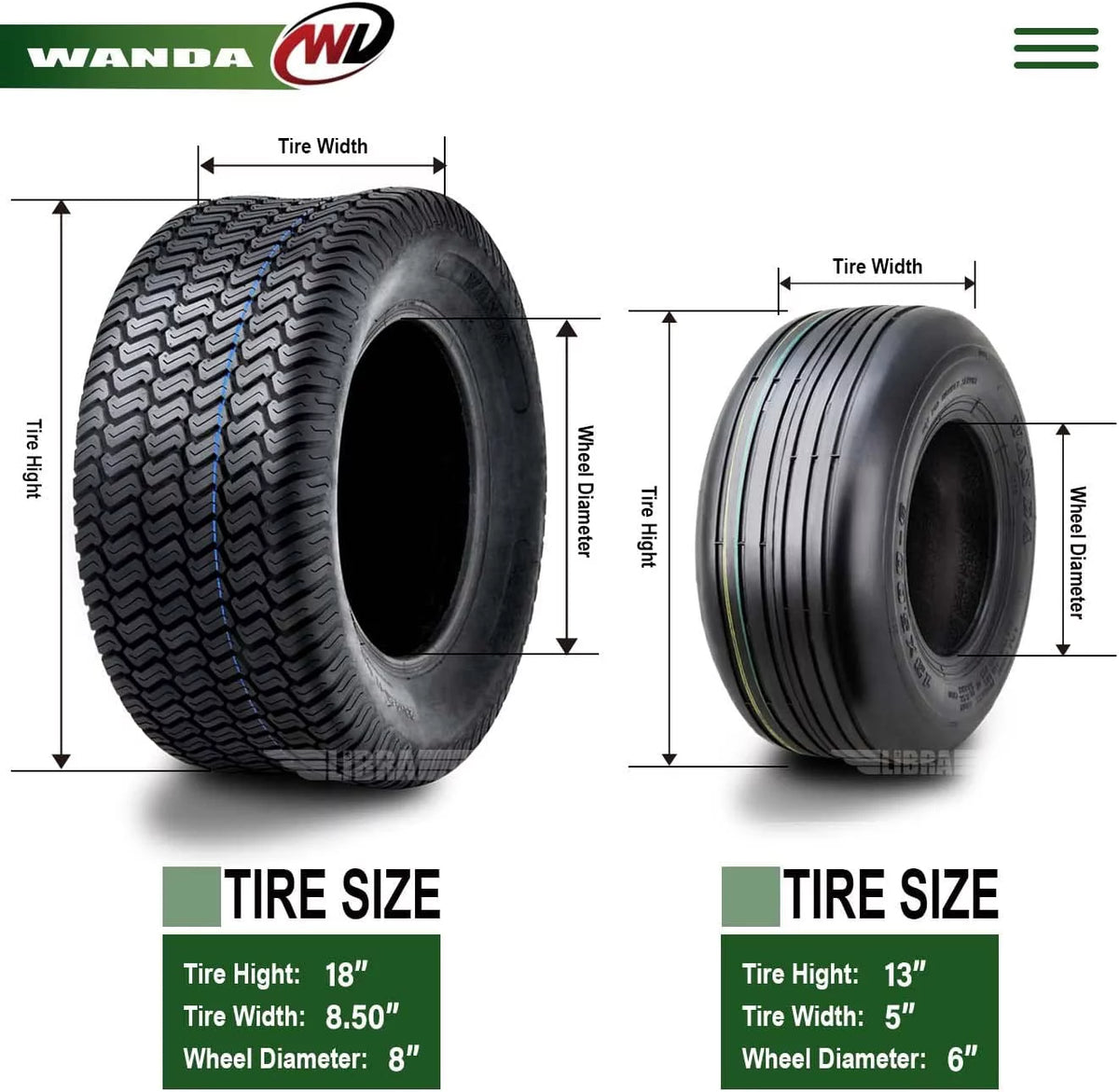 4 Set 13x5-6 Front & 18X8.5-8 Rear Lawn Mower Tires V42549
