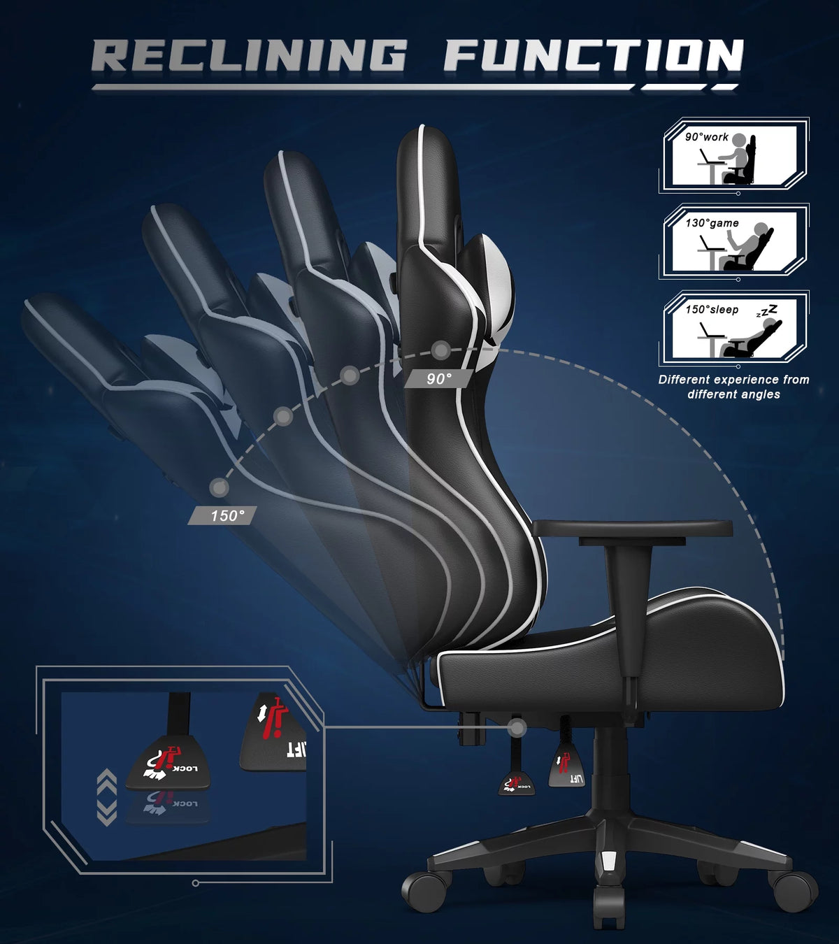 Black Pu Leather Ergonomic Gaming Chair M802724