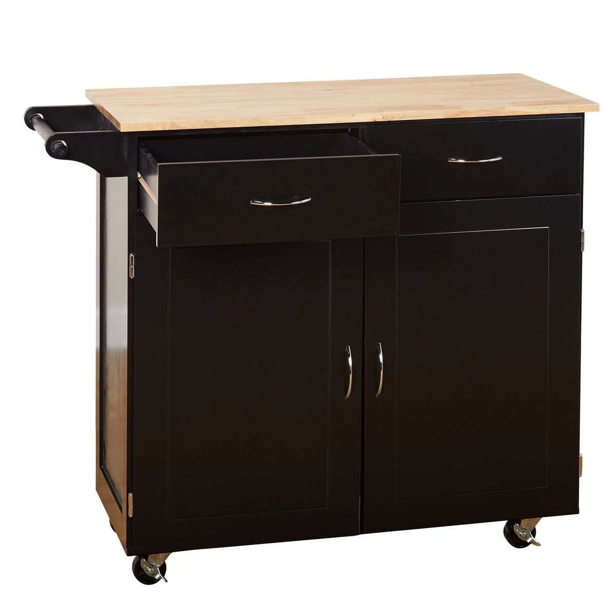 Large Black Kitchen Cart with Wood Top B610532