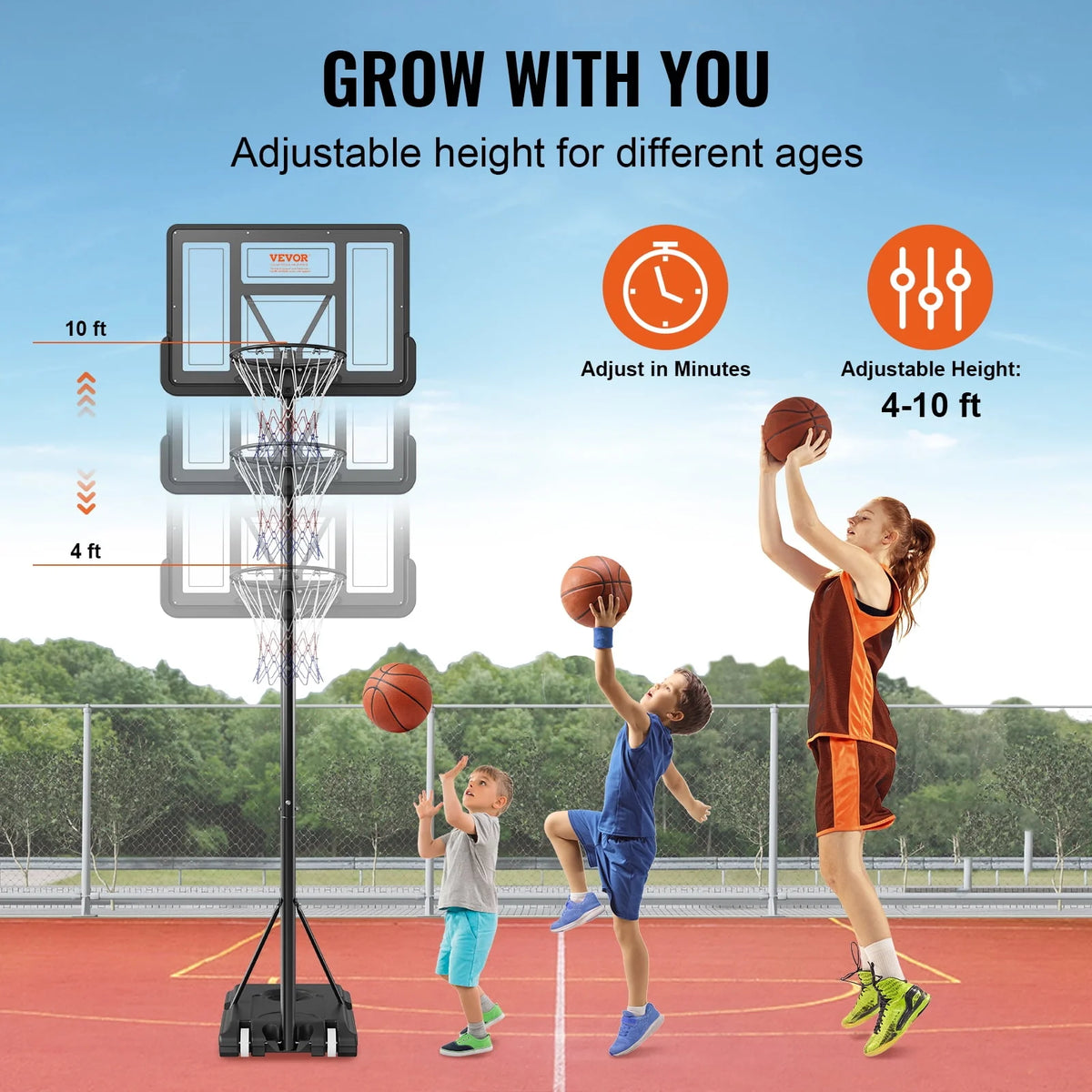 Basketball Hoop Adjustable Height Backboard System M88918