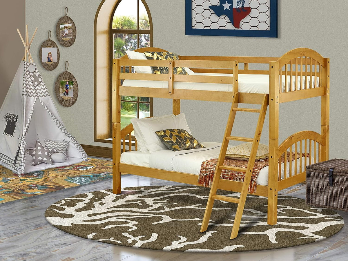 Wood Bunk Beds with Ladder and Safety Rail Oak Finish B5374